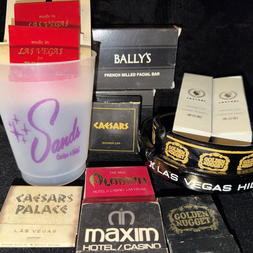 Vtg Las Vegas Casino Hotel Memorabilia Sands Caesars Golden Nugget Ashtray Cards